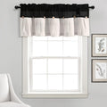Lush Decor Linen Button Farmhouse Valance Curtians 52"W x 18"L Black & White - Linen Valances For Windows - Kitchen Curtains Valances