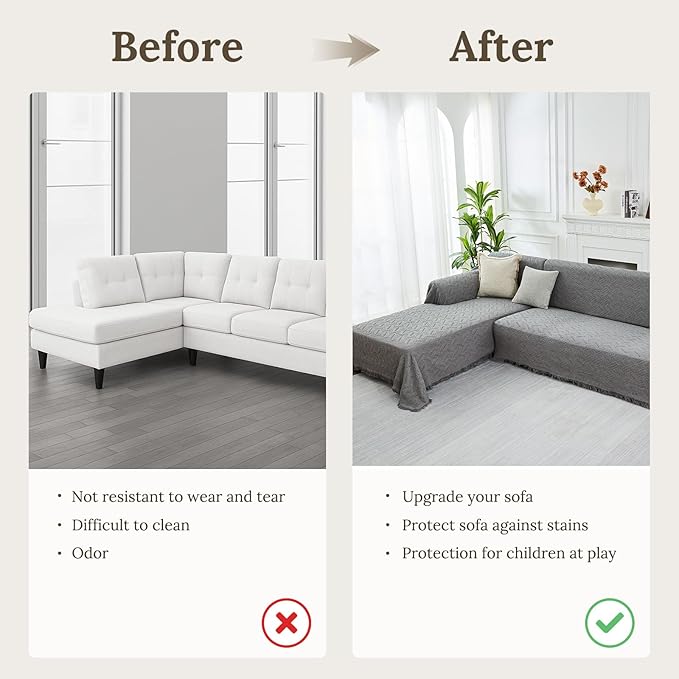 HOMERILLA Sectional Couch Covers for Sectional Sofa L Shaped Sofa Cover Blanket 2 Pieces L Shape Furniture Protector for Pets Dogs (Light Grey, XX-Large)