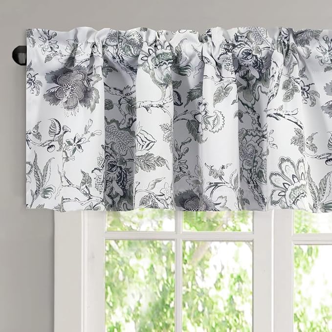 H.VERSAILTEX Blackout Curtain Valances for Kitchen Window/Living Room/Bathroom Privacy Added Rod Pocket Home Decoration Winow Valance, 52" W x 18" L, Floral in Antique Green