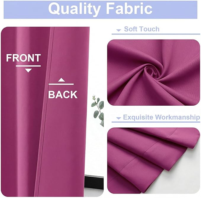 Simplebrand Ava Hot Pink Blackout Curtains for Bedroom 72 Inch Length 2 Panels Set, Privacy Thermal Insulated Rod Pocket Door Window Curtains for Patio French Door Front Door, W40 x L72 Inch