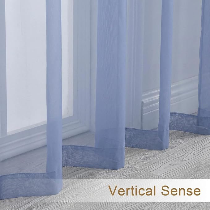 Chyhomenyc Sheer Tier Curtains 24 Inch Length - Small Window Kitchen Curtains for Bathroom Living Room Basement, Farmhouse Short Voile Curtain 42Wx24L, Rod Pocket, 2 PCS, Denim Blue