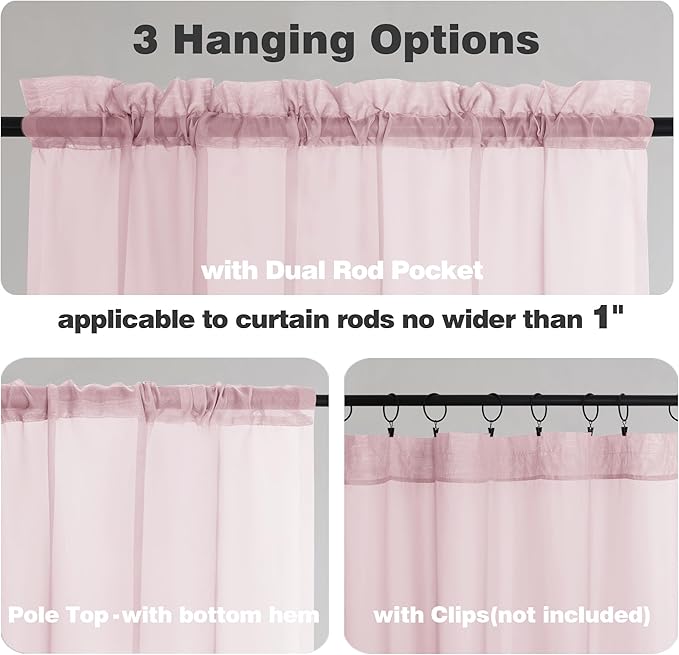 Chyhomenyc Blush Pink Sheer Curtains 96 Inches Long 2 Panels, Light Filtering Blush Pink Curtains for Living Room, Soft Gentle Voile Rod Pocket Bedroom Window Drapes, 59Wx96L Inch, 2PCS