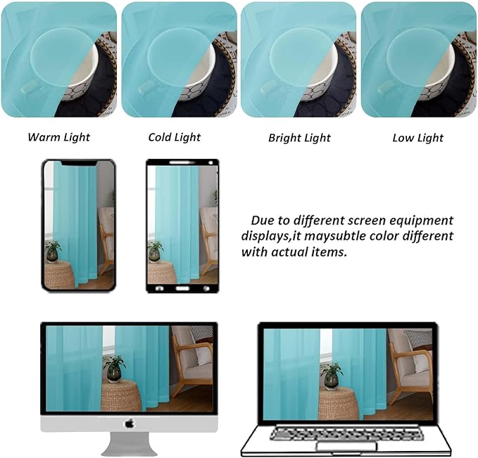 Chyhomenyc Aqua Sheer Curtains 45 Inch Long 2 Panels, Light Filtering Short Soft Airy Short Cafe Curtains, Modern Rod Pocket for Dinning Living Room Bedroom, 42Wx45L Inches