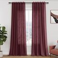 Nanspring Burgundy Linen Curtains 132 Inch Length for Living Room Light Filtering Semi Sheer Curtain Back Tab Vintage Boho Decor Drapes Floor to Ceiling High Window for Bedroom 52x132, 2 Panels