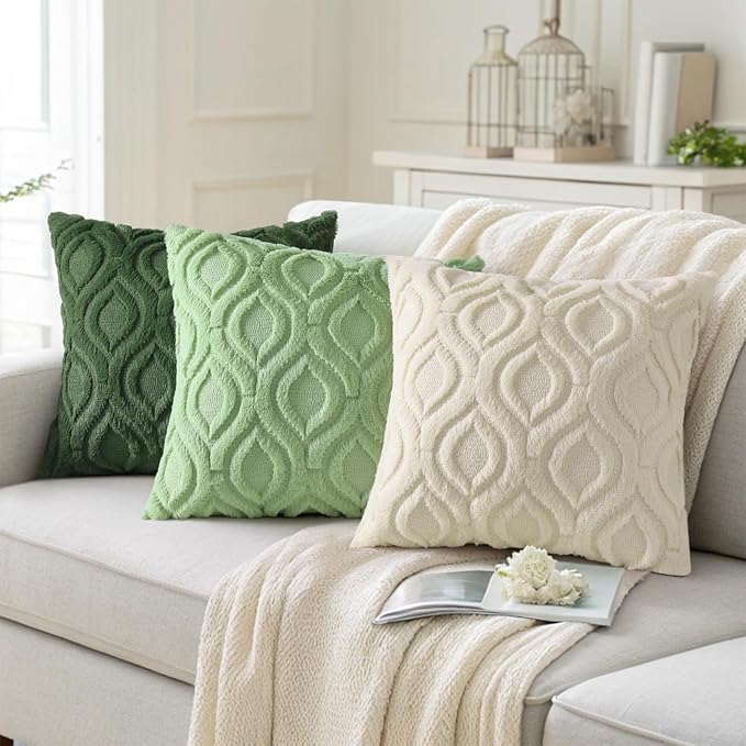 decorUhome Summer Throw Pillow Covers 26x26 Inch Set of 2, Soft Plush Faux Wool Light Sage Green Solid Couch Pillow Covers, Accent Euro Sham Farmhouse Square Pillow Cases for Sofa Bed Living Room