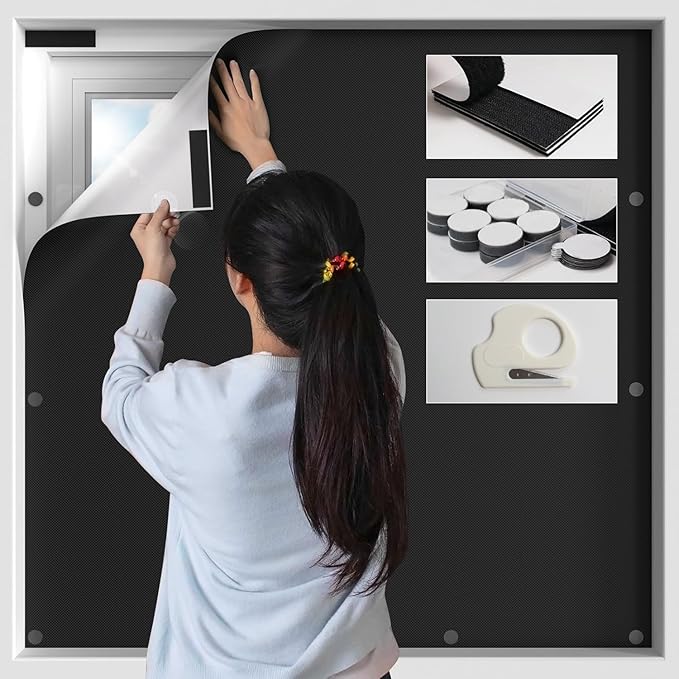 BKSAI 100% Blackout Window Cover, Portable Magnetic Black Out Curtains for Window, Black Out Shades No Drill Cuttable Blackout Blinds for Bedroom, RV, Nursery, Media Room, 39x57 inch, 2Pack