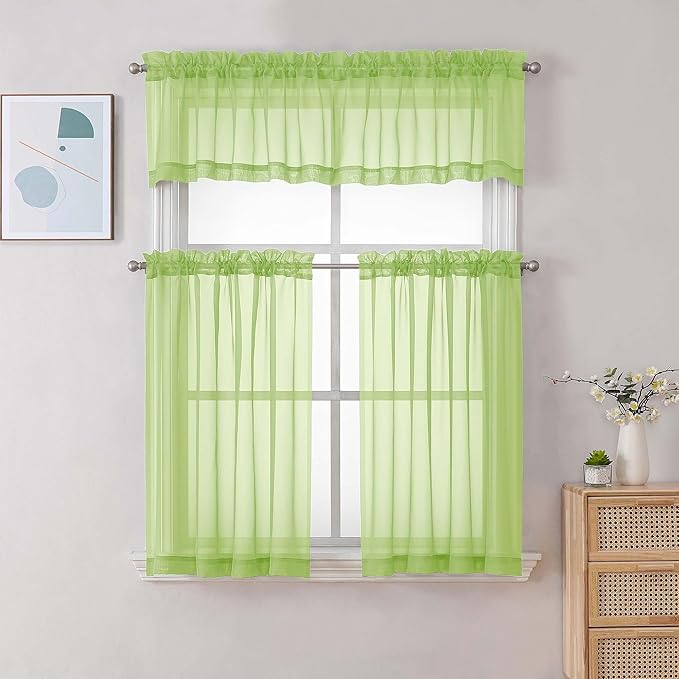 Chyhomenyc Sheer Curtains 36 inch Length 2 Panels Set, Light Filtering Voile Rod Pocket Short Window Curtians for Bathroom Living Room Farmhouse Small Windows, Each 42Wx36L in, 2PCS, Lime