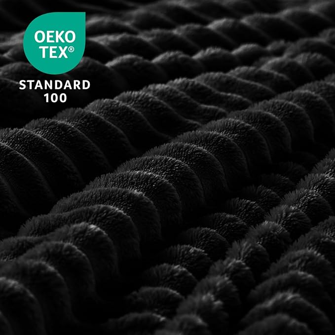 BEDELITE Fleece Blanket - 3D Ribbed Jacquard Decorative Black Throw Blankets for Men & Women, Lightweight Warm Cozy Soft Fuzzy Blankets All Seasons Suitable 50x60 inches