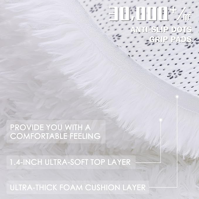 OLANLY 2x5 Machine Washable Runner Rugs for Hallway, Soft Fluffy Shaggy Bedside Rugs for Bedroom, Living Room, Indoor Floor Carpet for Kids Girls and Boys, Nursery Rooms, Home Decor Aesthetic, White