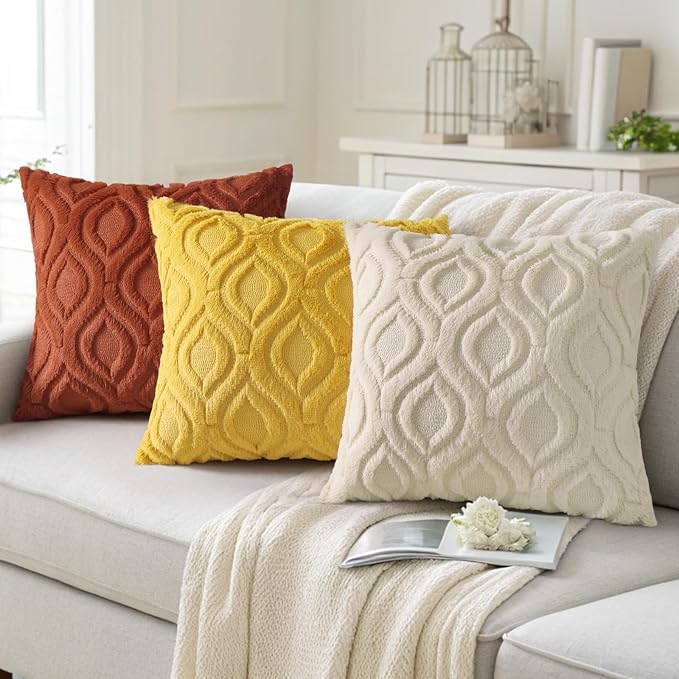 decorUhome Summer Throw Pillow Covers 12x20 Inch Set of 2, Soft Plush Faux Wool Mustard Yellow Solid Couch Pillow Covers, Accent Farmhouse Neutral Rectangle Pillow Cases for Sofa Bed Living Room