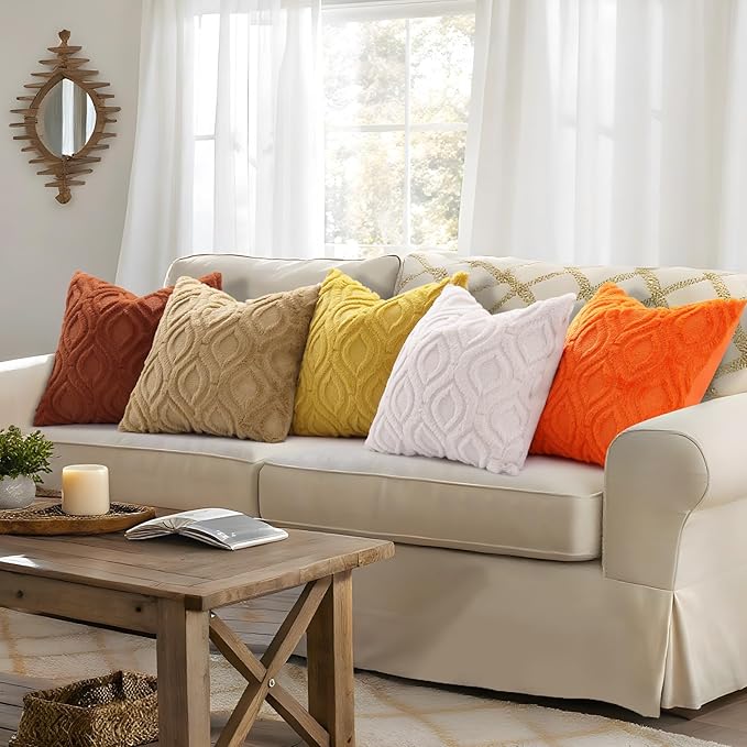 decorUhome Throw Pillow Covers 18x18 Inch Set of 2, Soft Plush Faux Wool Rust Solid Couch Pillow Covers, Accent Farmhouse Neutral Square Pillow Cases for Sofa Bed Living Room