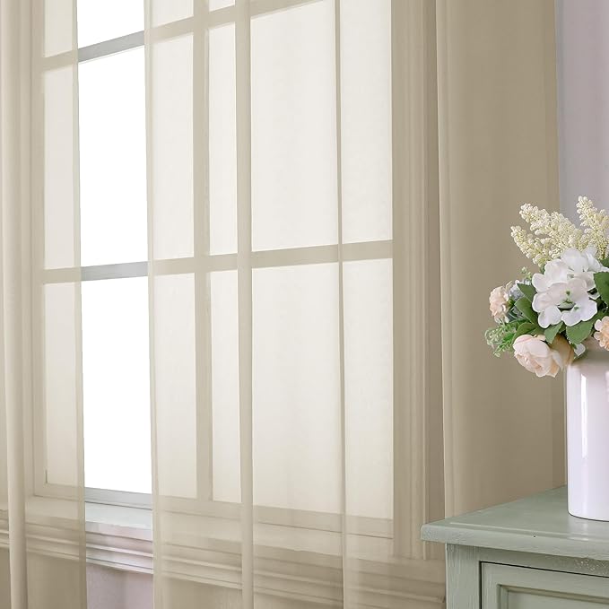 Aiyufeng Taupe Sheer Curtains 72 Inches Long 2 Panels Set, Semi Transparent Voile Rod Pocket Sheer Window Drapes for Bedroom Bed Canopy Living Room Dining Wedding Party Backdrop, 42W x 72L inch
