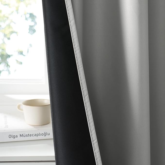 RYB HOME 100% Blackout Short Curtains for Small Window, Thermal Insulated Total Room Darkening Noise Reducing Curtains for Kitchen Bathroom Basement, 42 inches Wide by 36 inches Long, Silver Grey