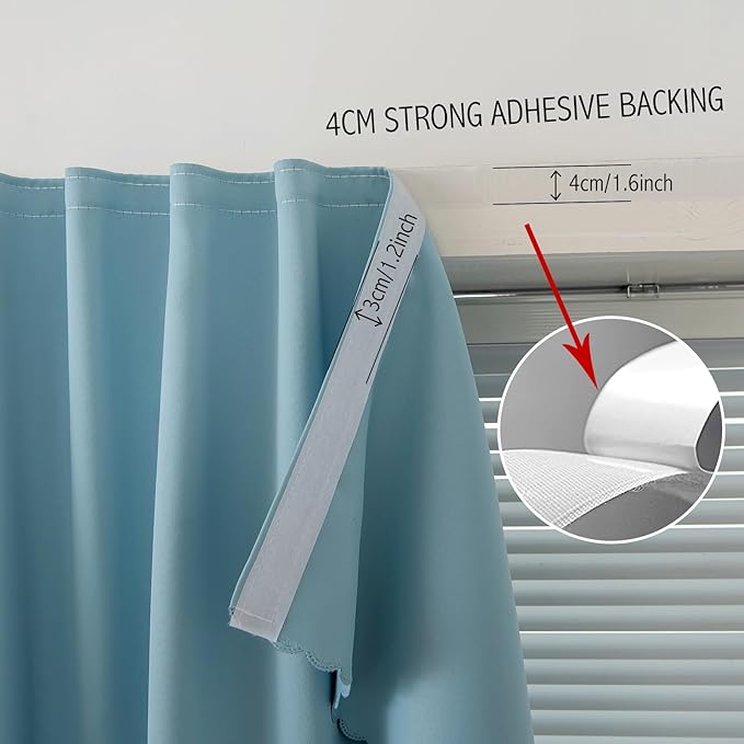 Self Adhesive Curtains, Black Out Shade for Window, Blackout Fabric Temporary Window Coverings Easy to Hang Curtains No Rod Needed, Use for Bedroom, Room, Kitchen, 59"W X 59"L, Lake Blue, 1 Panel