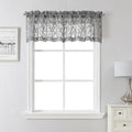 Lecloud Leia Charcoal Grey Sheer Curtains 16 Inch Length 2 Pcs, Jacquard Leaf Textured Short Kitchen Curtains Valances for Windows, Dual Rod Pocket Drapes for Cafe Bathroom, Each Panel 28" W x 16" L