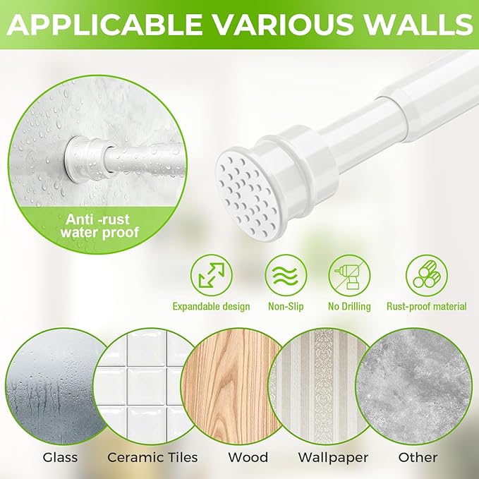 No Drill Tension Curtain Rods 28 to 48 Inch White Small Curtain Rod Adjustable No Drilling for Window,Kitchen,Closet,Doorway,Bedroom
