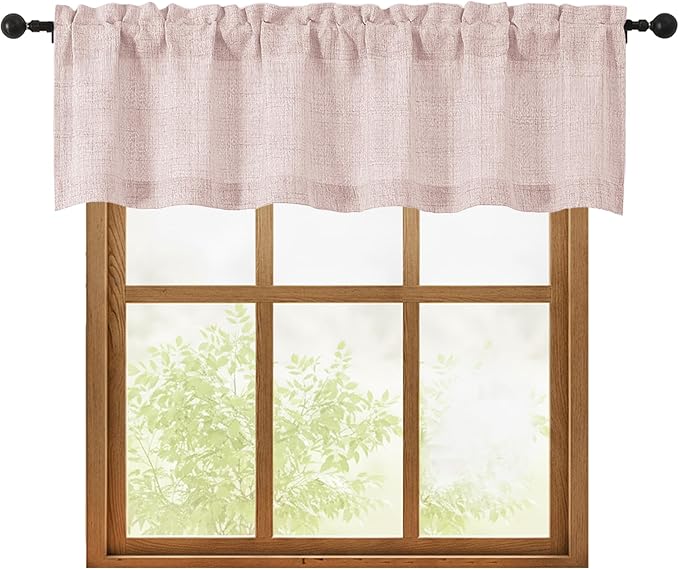OWENIE Blush Pink Valances for Windows 1 Pcs, Light Filtering Textured Farmhouse Short Small Valance Curtains for Bathroom Basement Bedroom, Rod Pocket Half Curtains Over Sink, 60Wx14L Inch