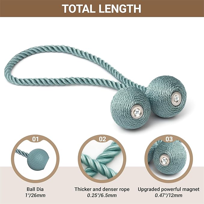 Hion Magnetic Curtain Tiebacks Gray Blue 2 Pack, Curtain Tiebacks Buckles Holdbacks Holders Hooks Clip for Home Bedroom Office Decorative Thick or Thin Curtain