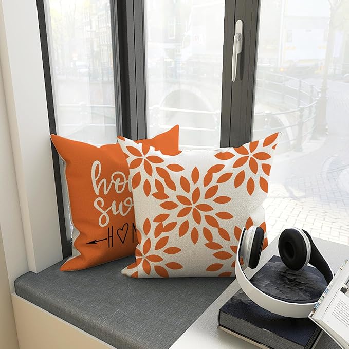 YCOLL Fall Pillow Covers 22x22 Set of 4, Modern Sofa Throw Pillow Cover for Fall Decor, Decorative Outdoor Linen Fabric Pillow Case for Couch Bed Car, Orange