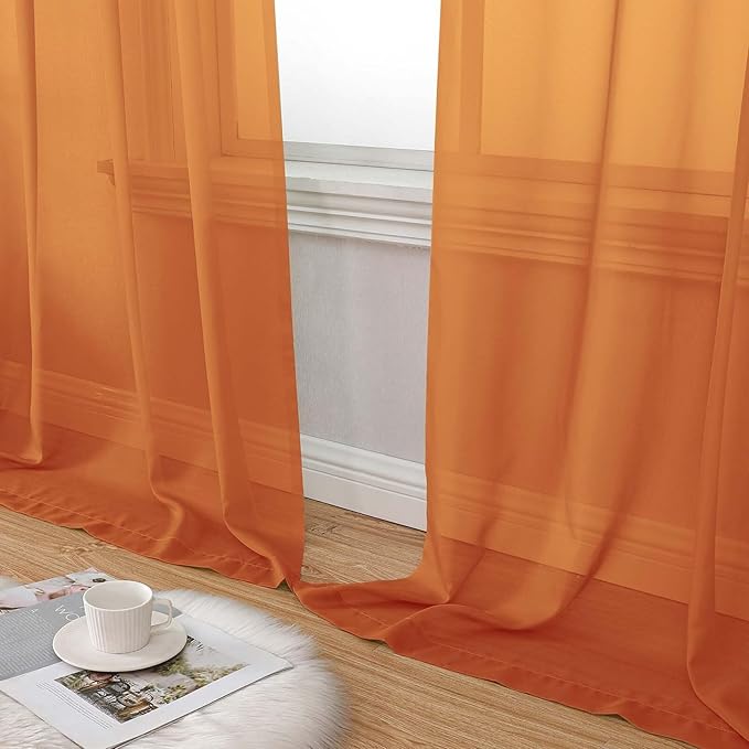 Orange Sheer Curtain for Bedroom Living Room 78 Inches Long 2 Panels Set, Solid Soft Airy Light Filtering Sheer Window Curtains, Modern Rod Pocket Door Curtain, Orange, 42" Wx78 L Inches