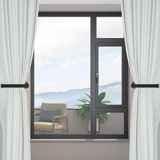 Groleca Adhesive Curtain Holdbacks - 4 Pack No Drill Tie Backs Hooks for Drapes, Damage-Free Wall Mounted Curtain Holders with Strong Adhesive (Black)