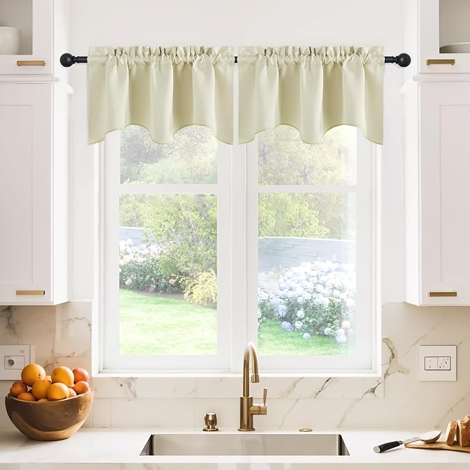 NICETOWN Blackout Valances for Kitchen Window - 42 inches by 18 inches Long Thermal Insulated Rod Pocket Cafe Curtains, Window Treatment for Bathroom/Bedroom (Light Beige, 2 Pieces)