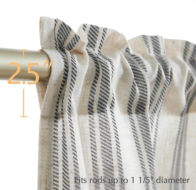 jinchan Striped Valance Farmhouse Window Treatment Linen Textured Drapes for Small Windows Kitchen Living Room RV Vintage Light Filtering Valance 16 Inch Rod Pocket 1 Panel Charcoal Grey on Linen