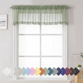 Lecloud Sage Green Short Sheer Curtains 14 Inch Length 2 PCS, Cafe Kithen Curtains with Dual Rod Pockets, Light Filtering Voile Valances for Living Room Bedroom Window Treatments, 40 W x 14 L Inch
