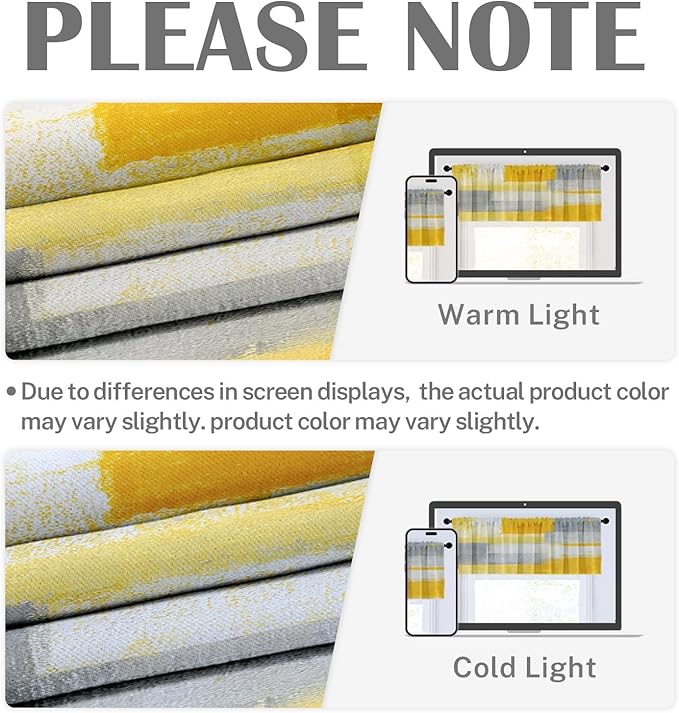 Emvency 4 Pack Valances Window Treatments, Yellow and Grey Abstract Modern Art Blackout Adjustable for Living Room Bathroom Bedroom Kitchen Over Sink, 52x18 Inch Rod Pocket Valances