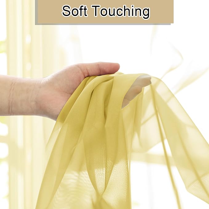Lecloud Yellow Sheer Curtains 84 Inches Long 2 Panels, Light Filtering Voile Window Curtains for Bedroom Living Room, Dual Rod Pocket Semi Sheer Window Treatments, 40 W x 84 L Inches