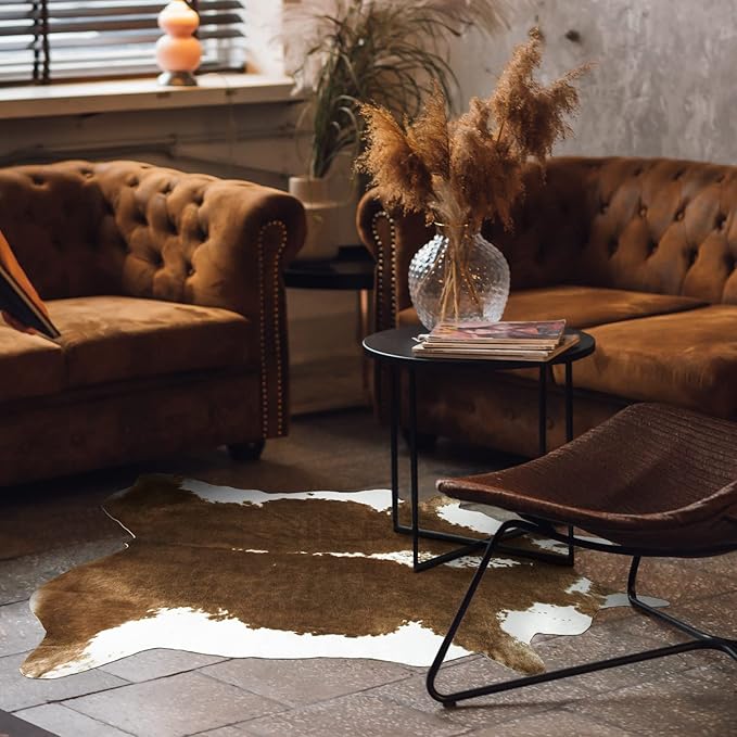 AROGAN Premium Faux Cowhide Rug 110 x70 cm/3.6 x 2.3 feet, Durable and Large Size Cow Print Rugs, Suitable for Bedroom Living Room Western Decor, Faux Fur Animal Cow Hide Carpet, Brown