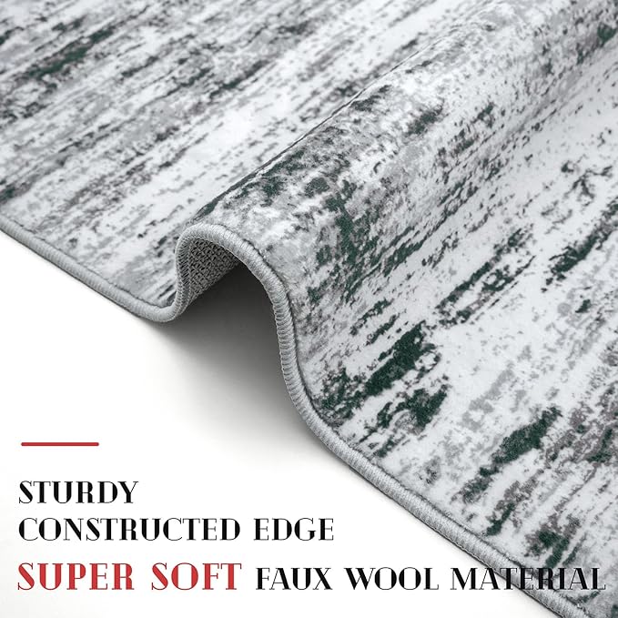 Lansny Modern Abstract 4x6 Living Room Washable Rug Non-Slip Soft Bedroom Area Rug Black Grey White Thin Print Faux Wool Floor Carpet Throw Rugs for Nursery Playroom Dining Room Indoor Home Decor