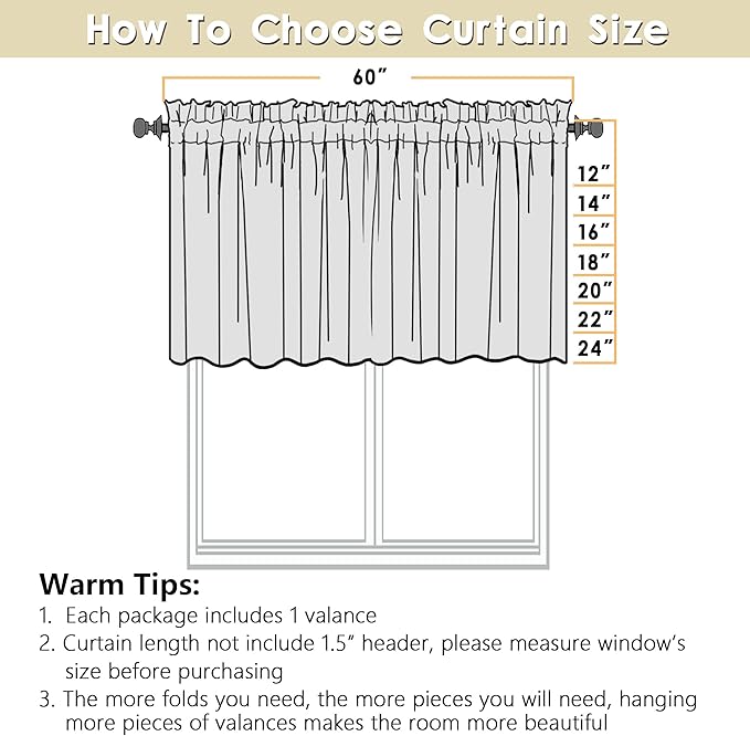 OVZME Natural Valance for Windows, Light Filtering Faux Linen Textured Small Kitchen Valances for Windows, Dual Rod Pocket Farmhouse Short Curtain for Bathroom Basement, 60Wx22L inch, 1 Piece