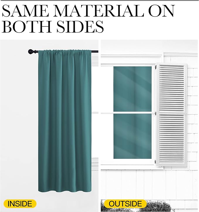 NICETOWN Blackout Curtains for Bedroom, Window Curtain Panels, Thermal Insulated Solid Rod Pocket Blackout Draperies/Drapes (Sea Teal, One Pair, 70 by 63-inch)