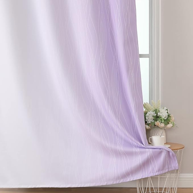 Estelar Textiler Lilac and Greyish White Gradient Blackout Curtains for Bedroom, Thermal Insulated Ombre Blackout Drapes, Room Darkening Energy Saving Curtains for Living Room,52Wx72L,2 Panels