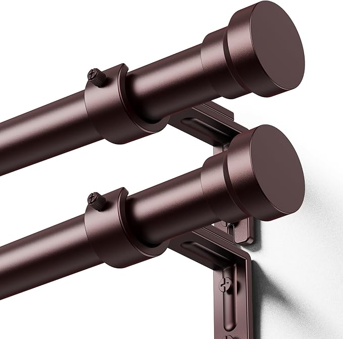 YaFex Curtain Rods 2 Pack 32-58 Inch, Heavy Duty 1 Inch Curtain Rod, Bronze Short Adjustable Window Treatment Rods, Modern Design, Easy Installation