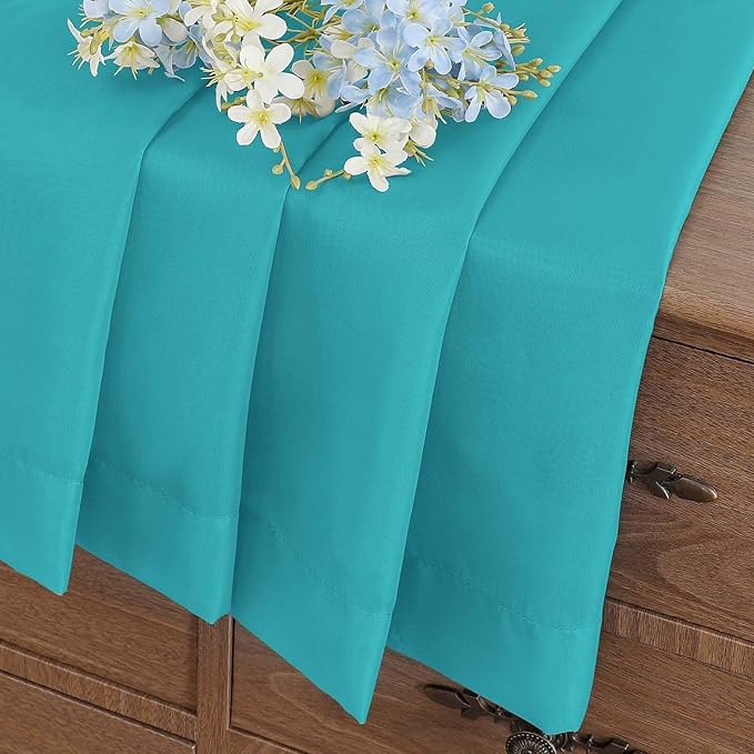 Turquoise Window Sheer Curtains 45 Inches Length, Voile Short Curtains for Living Room Bedroom, Modern Soft Window Drapes 2 Panels Set, Top Dual Rod Pocket Design, 2x42Wx45L Inches