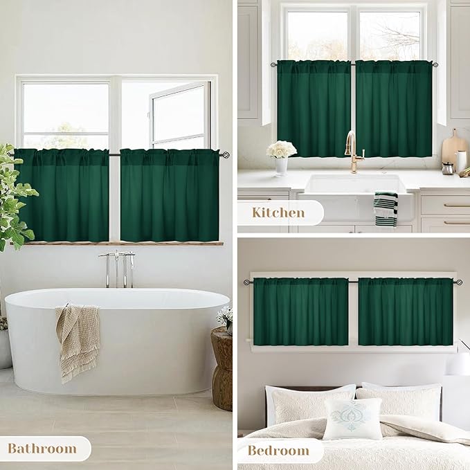 HOMEIDEAS Christmas Non-See-Through Hunter Green Privacy Sheer Curtains, 30 X 36 Inches Long 2 Panels Sheer Curtains Light Filtering Window Drapes for Bedroom Living Room
