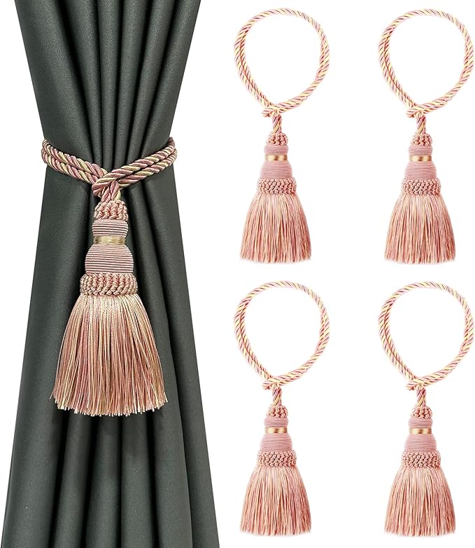 Fenghuangwu 4 Pack Curtain Tie Backs Rope Tassels for Curtains Drape tiebacks Handmade Outdoor Home and Outdoor Decorative (Mix Pink, 4p)