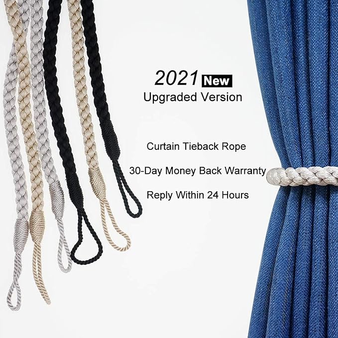 Curtain Tiebacks Ropes, 4pcs Decorative Handmade Tie Backs Curtain Holdbacks Holders Cord for Window Sheer Drapes Indoor Outdoor, Ivory White