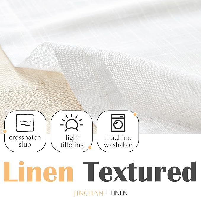 jinchan Linen Valance for Farmhouse Living Room Windows 16 Inch Slubbed Crossed Double Layer Window Valance Light Filtering Rustic Country Overlay Rod Pocket 1 Panel White