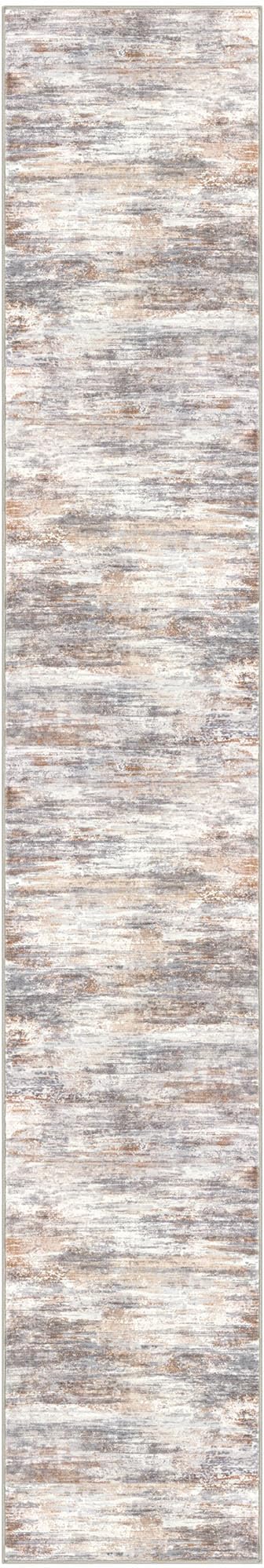 KOZYFLY Modern Abstract Washable Rug Runner 2.6x16 Hallway Rug Runner Non-Slip Soft Kitchen Runner Rugs, Multi Grey/Orange Striped Carpet for Stair Entryway Bathroom