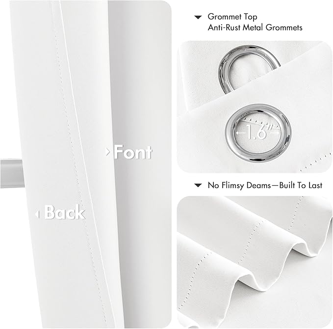 MIULEE Pure White Curtains for Bedroom Living Room 90 Inches Long 2 Panels, Thermal Insulated Room Darkening Drapes Grommet Top Noise Reducing Window Treatments 40x90 Inch