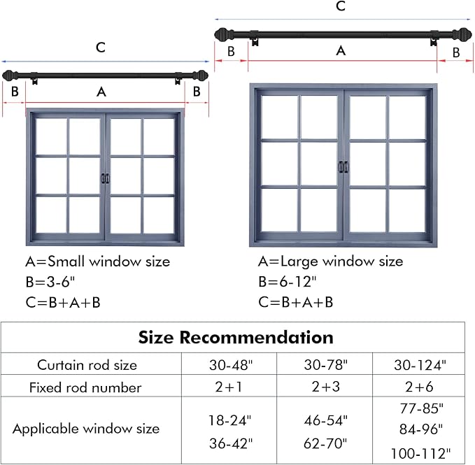 Curtain Rods for Windows 35-47 inch, 5/8 inch Matte Black Curtain Rod with Brackets Adjustable Telescoping for Bedroom Kitchen Study Living Room
