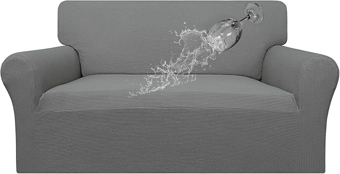 Easy-Going 100% Waterproof Loveseat Couch Cover, Dual Waterproof Sofa Cover, Stretch Jacquard Sofa Slipcover, Leakproof Furniture Protector for Kids, Pets, Dog and Cat (Loveseat, Grey)