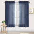 DWCN Navy Blue Sheer Curtains Semi Transparent Voile Rod Pocket Curtains for Bedroom and Living Room, 60 x 63 inches Long, Set of 2 Panels