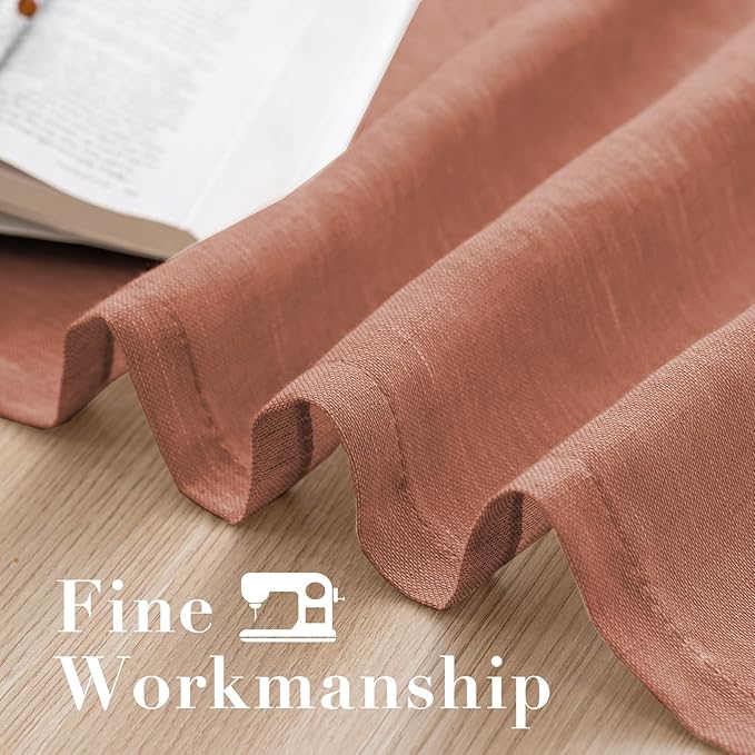 H.VERSAILTEX Linen Curtains Natural Blended Curtain Panels for Living Room/Light Reducing Linen Semi Sheer Curtains 72 inch Length 2 Panels Set Nickel Grommet Window Panels, 52" x 72", Terracotta