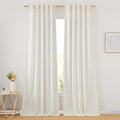 NICETOWN Linen Blend Doorway Curtains 80 inches Long, Rod Pocket & Back Tab Flax Linen Burlap Semi Sheer Drapes Privacy with Light Through Window Treatments for Bedroom, Natural, W37 x L80