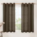 LAMIT Semi Sheer Linen Curtains 45 Inches Long, Linen Textured Light Filtering Panels Bronze Grommet Neutral Drapes for Kitchen/Window/Bedroom, Dark Brown, 2 Panels, 52 x 45 Inch