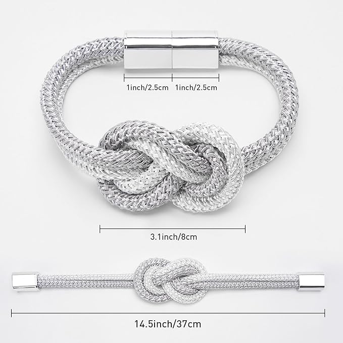 NICEEC 4 Pack Mini Magnetic Curtain Tiebacks Nordic Simple Style Drape Tie Backs Elegant Hand Weave Rope Knot Decorative Curtain Holdbacks for Home & Office Thin Window Drapery (Grey & White)